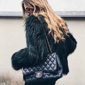 Zara Emerald Green Faux Fur Shaggy Jacket in Medium